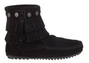Minnetonka Women's Double-Fringe Side-Zip Boot Black 699/BLK